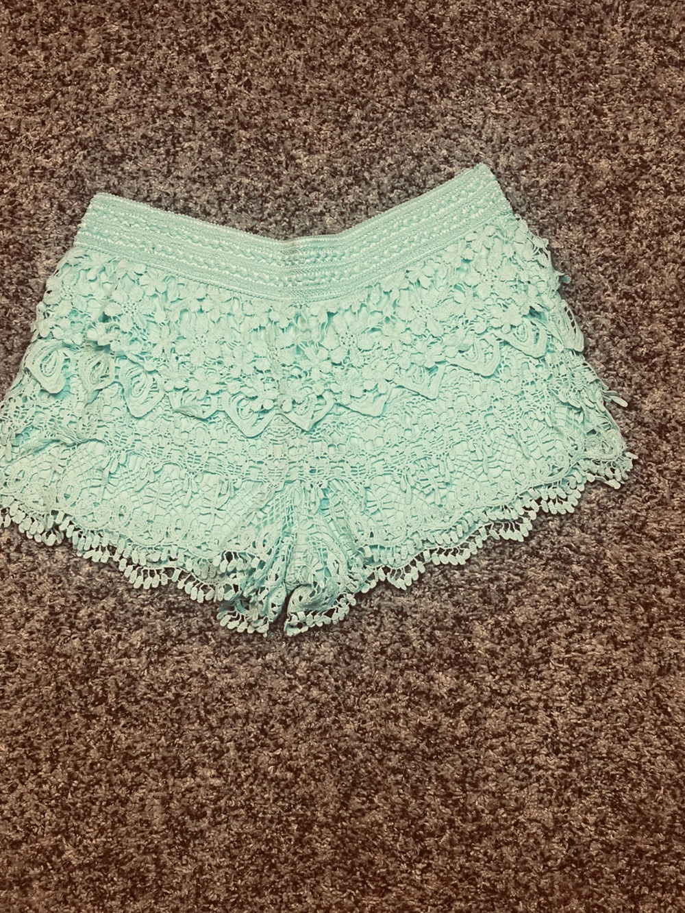 Romantic Mint Crochet Lace High Waist Shorts